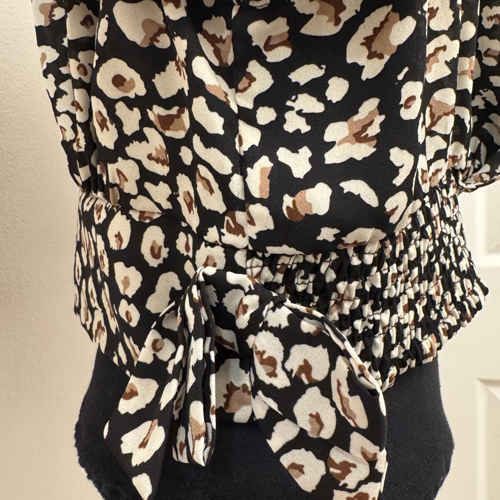 Leopard Print V-Neck Blouse - Black, White & Brown - Picture 3 of 9